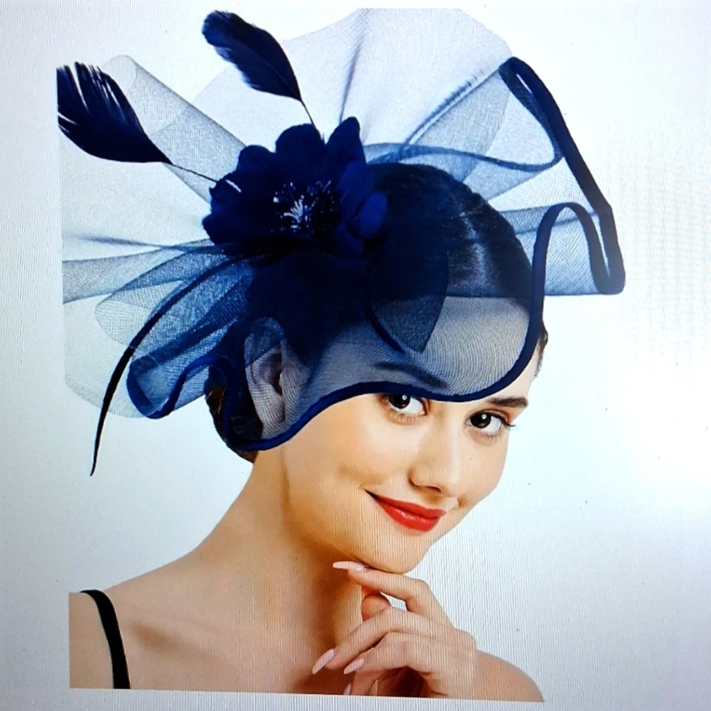 Navy Bl Fascinator L Size Vintage Look 50s Derby, Car Races, Church Tea Part